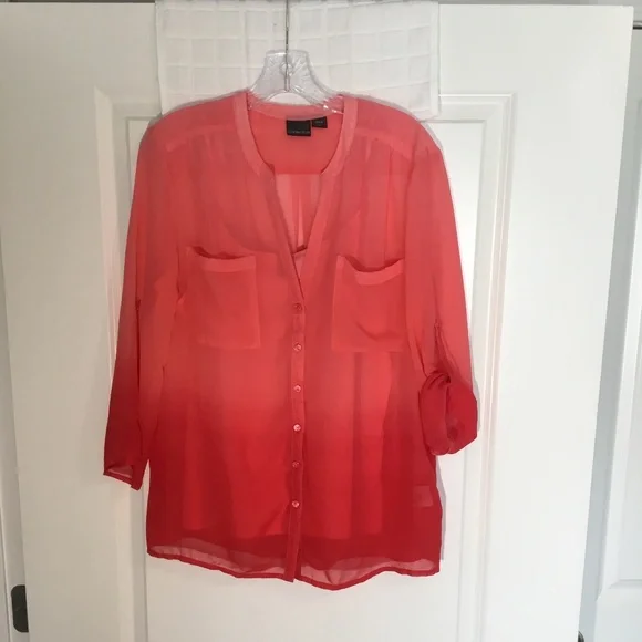 Covington Ladies Gradient Color Change Blouse Comes With Camisole Coral Size L - Picture 1 of 7